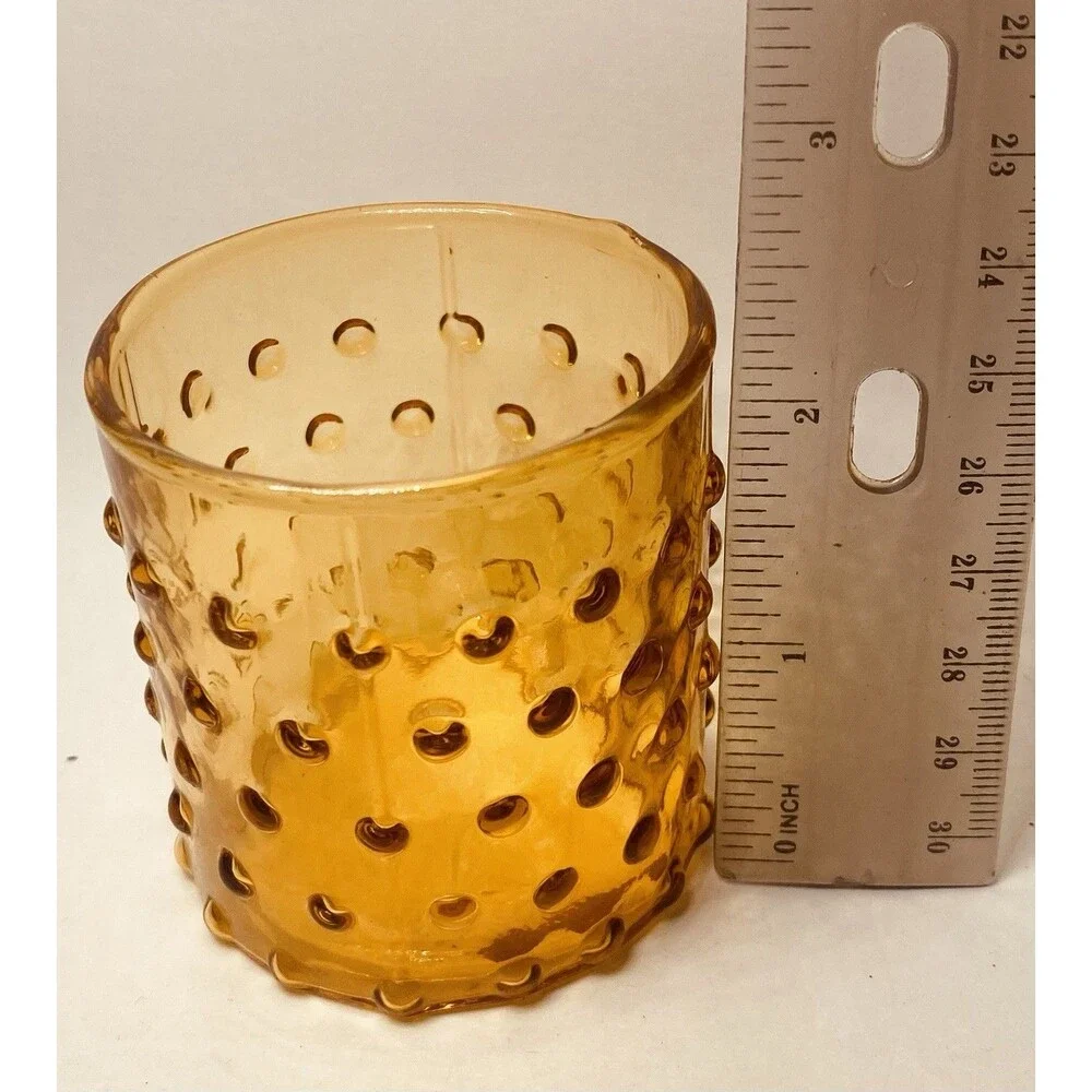 4 Hobnail Amber Glass Votive Tea Light Christmas Holiday Candle Holders 2.5” NIB